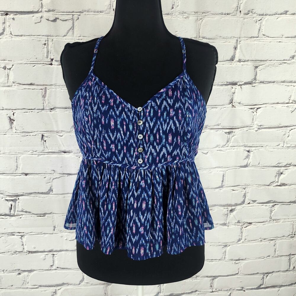 Lucky Brand printed racerback tank top Women L Babydoll Peplum Strappy